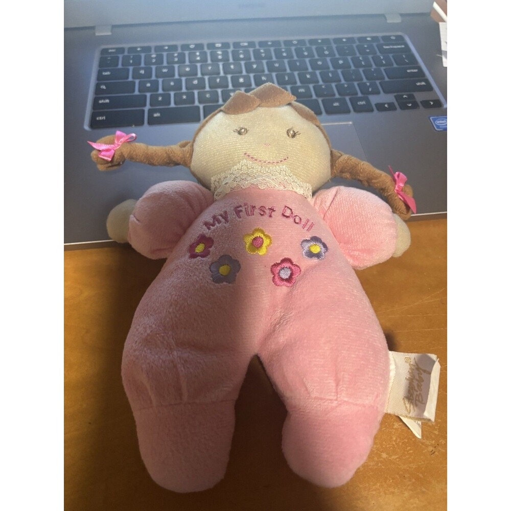 Stephan Baby 8” My First Doll Lovey Pink Brown Hair Rattle